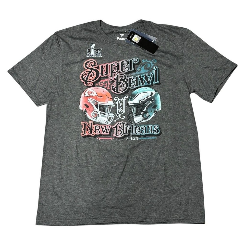 Super Bowl LIX‎ T-Shirt Chiefs vs. Eagles Unisex Adult Gray Size L